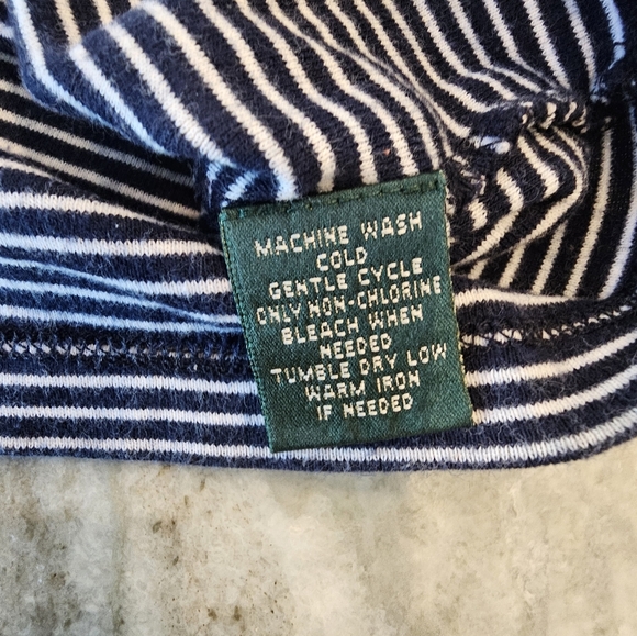 Lauren Ralph Lauren Petite Navy Striped 3/4 Sleeve Cotton Top P/L - Picture 5 of 10